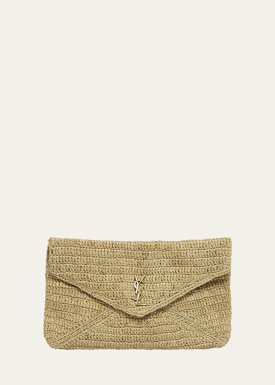 Saint Laurent Large YSL Envelope Pouch Clutch Bag in Raffia