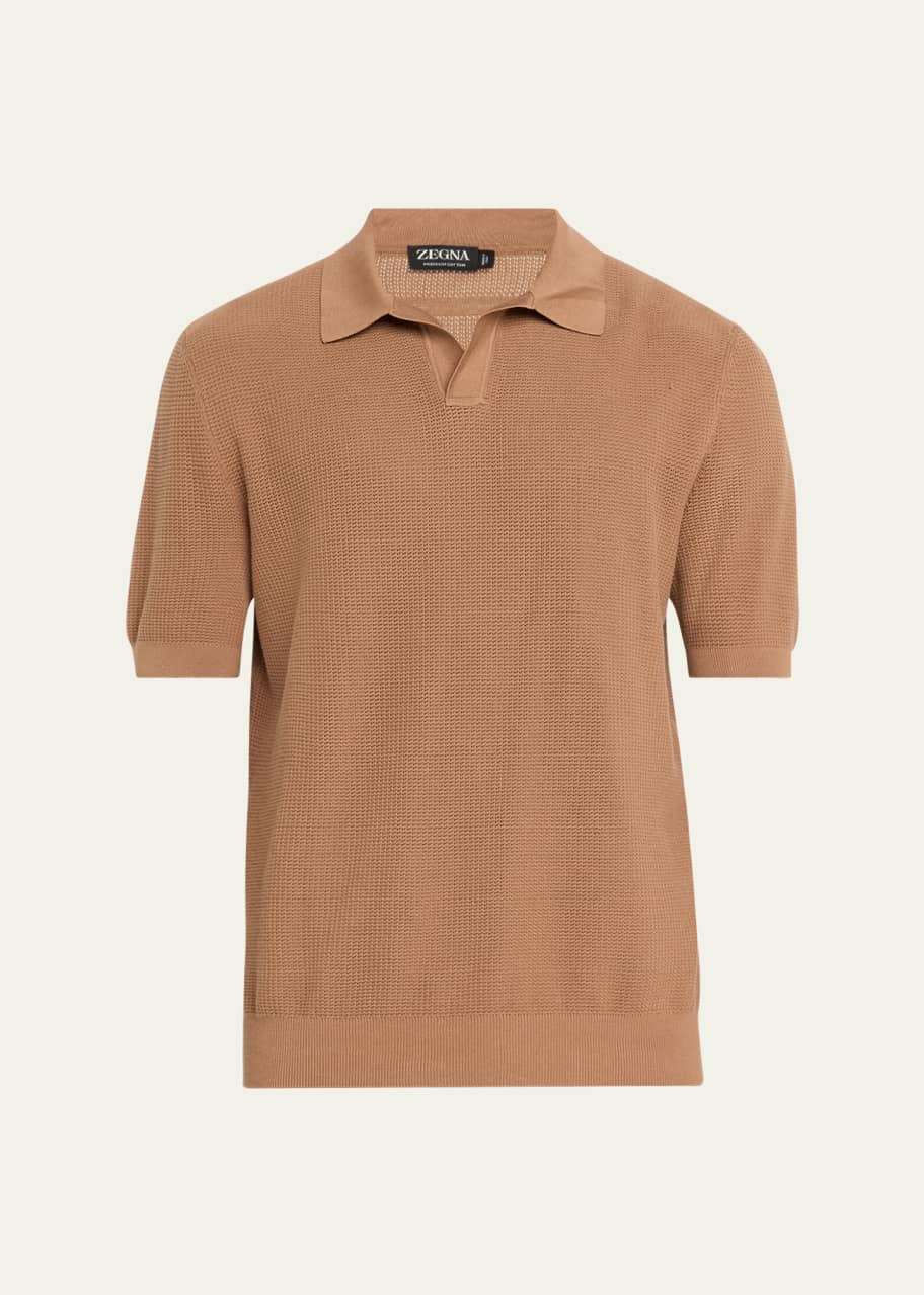 トップス 00s Ermenegildo Zegna knit polo y2k Zegna - Gray & White Textured Polo | Mitchell Stores