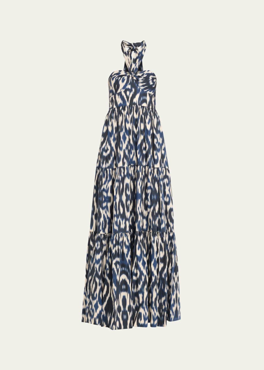 Image 1 of 1: Piana Knotted Halter Cotton Poplin Maxi Dress
