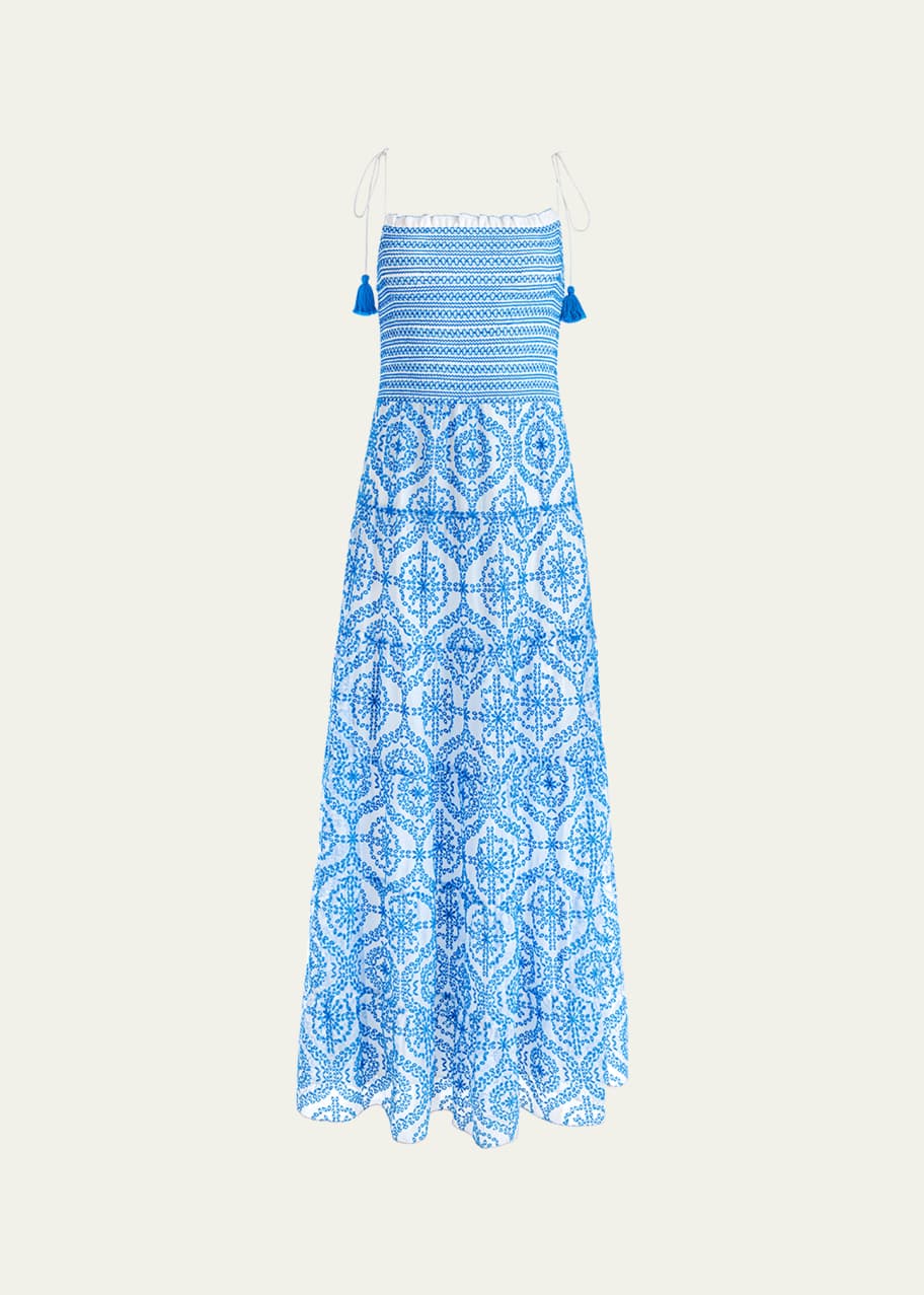 Alice + Olivia Marna Embroidered Tiered Tie-Strap Maxi Dress
