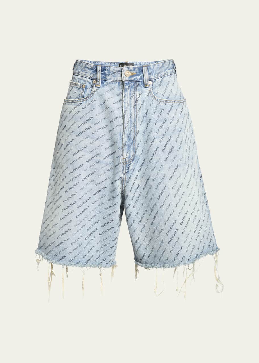 Image 1 of 1: Men's Allover Stencil Logo Denim Shorts