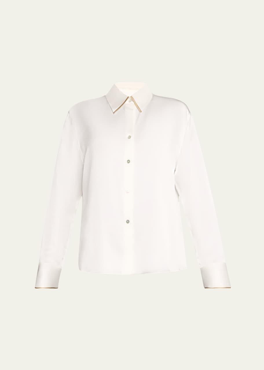 Image 1 of 1: Tipped Slim Long-Sleeve Silk Blouse