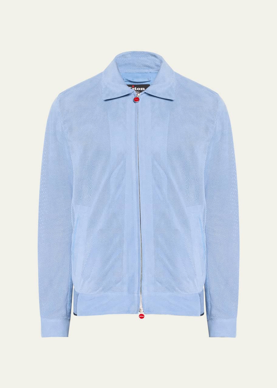 Image 1 of 1: Men's Perforated Suede Bomber Jacket