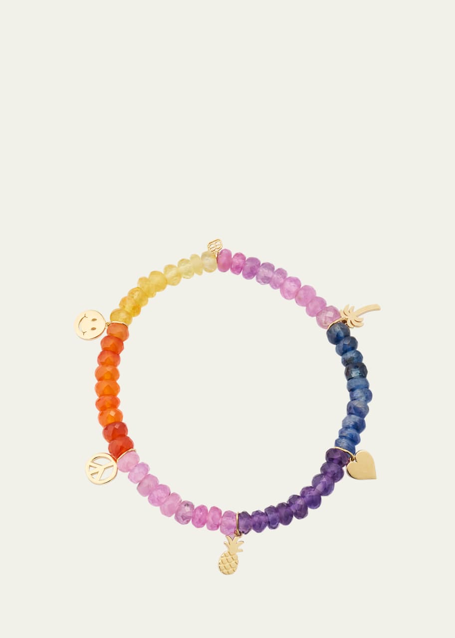Image 1 of 1: 14K Yellow Gold Multipure Charms on Semi Precious Mix Beaded Bracelet