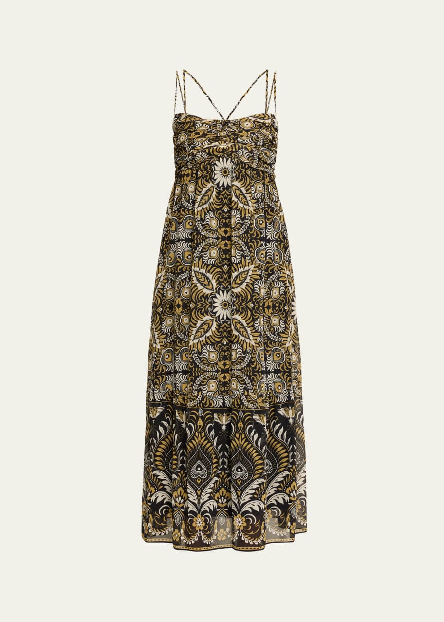 Image 1 of 1: Arya Pleated Floral-Print Midi Dress