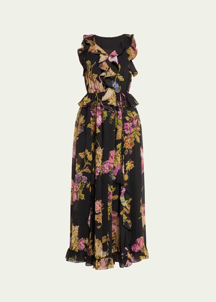 Haliy Floral Print Ruffle Maxi Dress