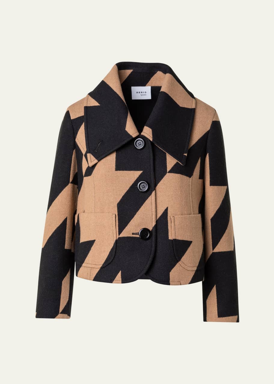 Image 1 of 1: Wool-Blend XL Houndstooth Jacquard Jacket