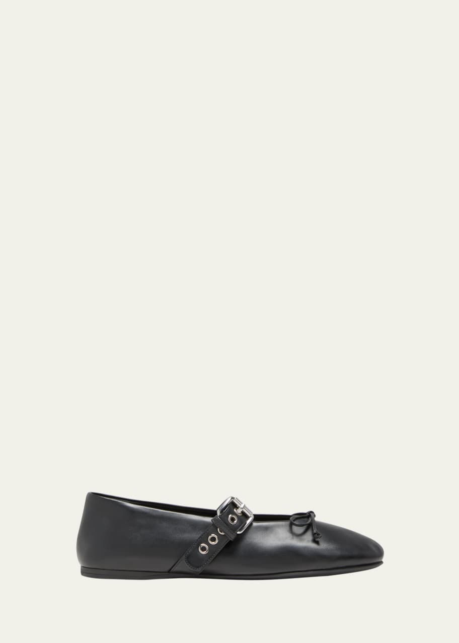 【lemon】Miu Miu Leather Mary Janes Miu Miu Leather Mary Jane Ballerina Sneakers - Bianco | Editorialist