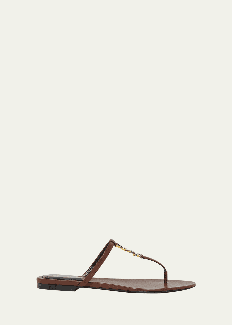 VIP【送料関税込】SAINT LAURENT CASSANDRE THONG SANDALS Cassandre leather thong sandals in black - Saint Laurent