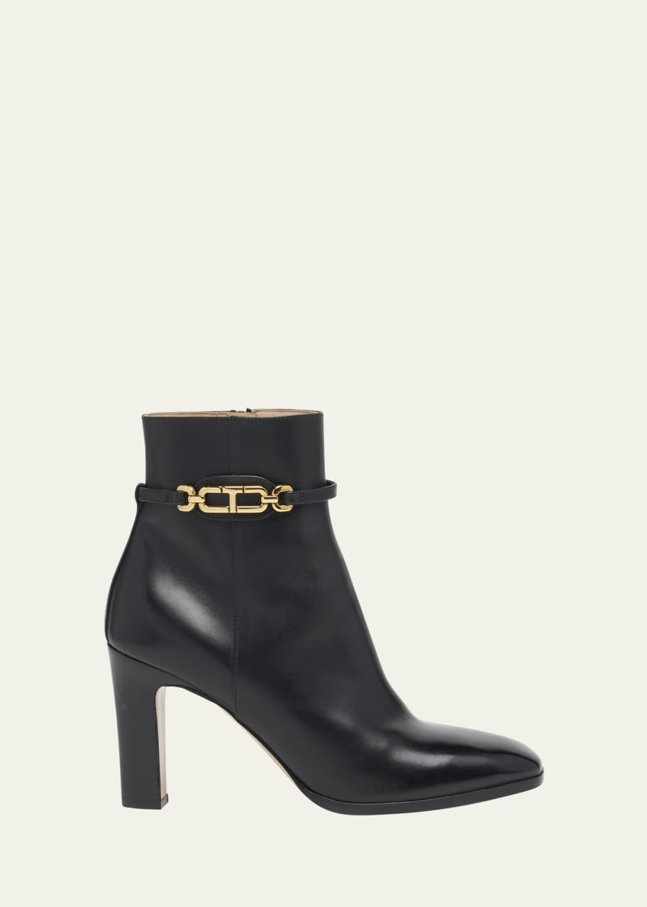 Image 1 of 1: Calfskin Chain Zip Ankle Booties