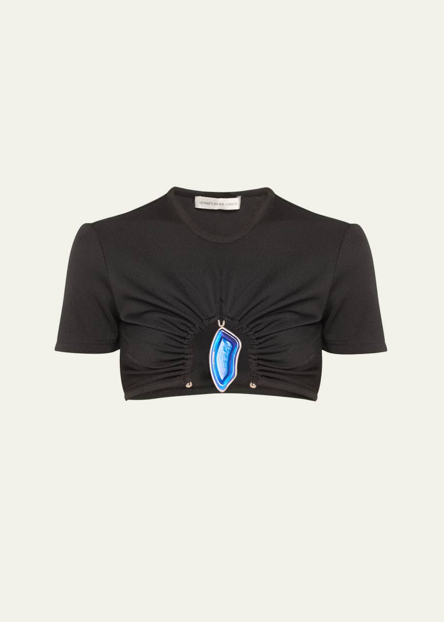 Image 1 of 1: Moodstone Ruched Crop Tee