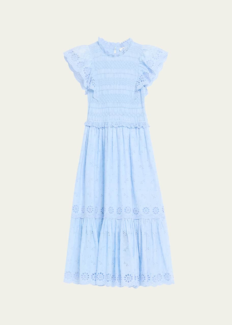 Sea Veronique Embroidered Flutter-Sleeve Dress - Bergdorf Goodman