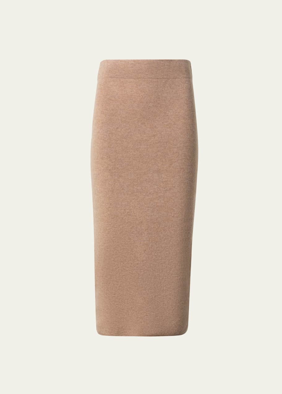 Image 1 of 1: Fitted Cashmere Ribbed Midi Skirt