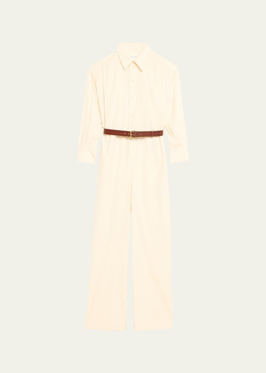 Image 1 of 1: Belted Cotton Satin Safari Dress