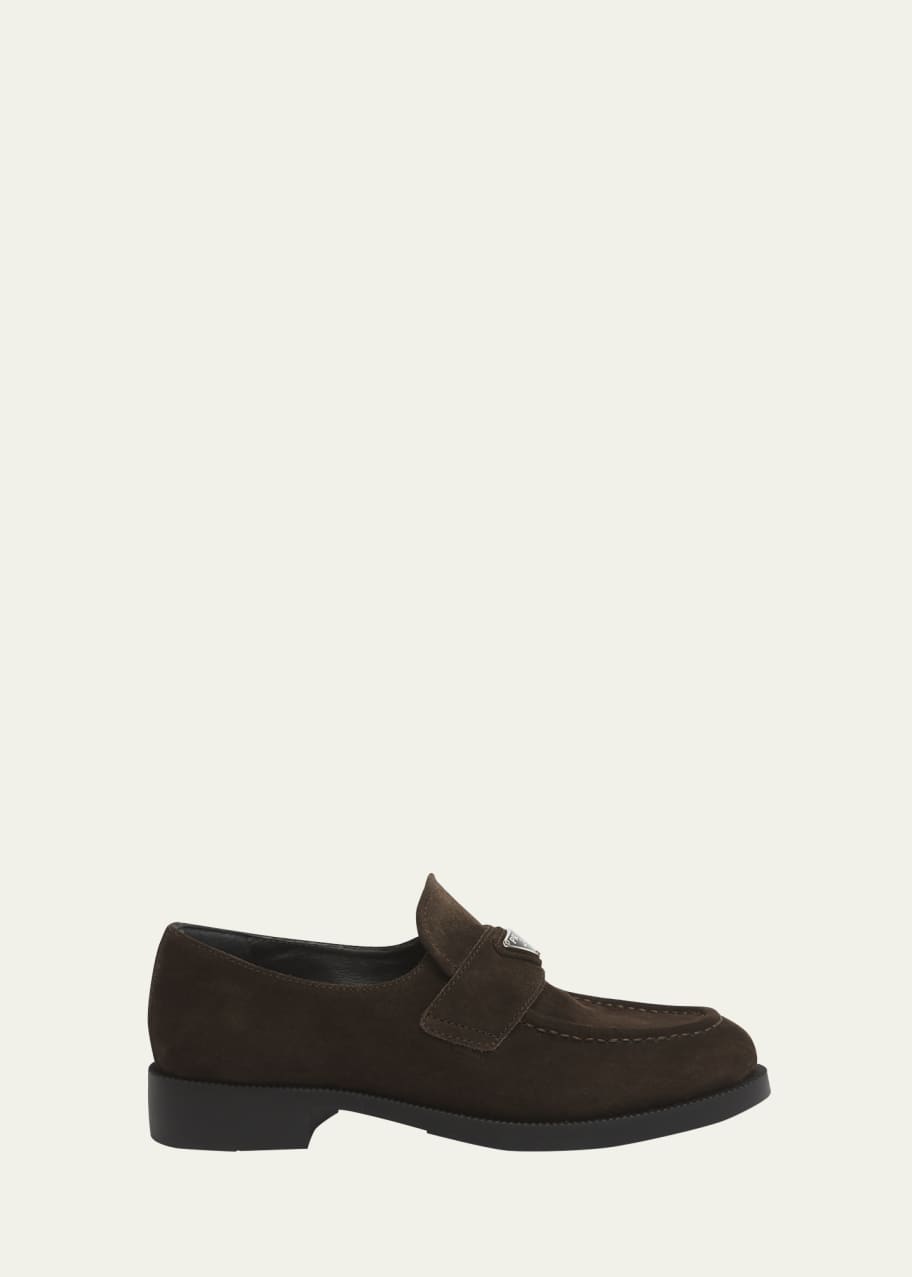 Image 1 of 1: Suede Logo Slip-On Loafers