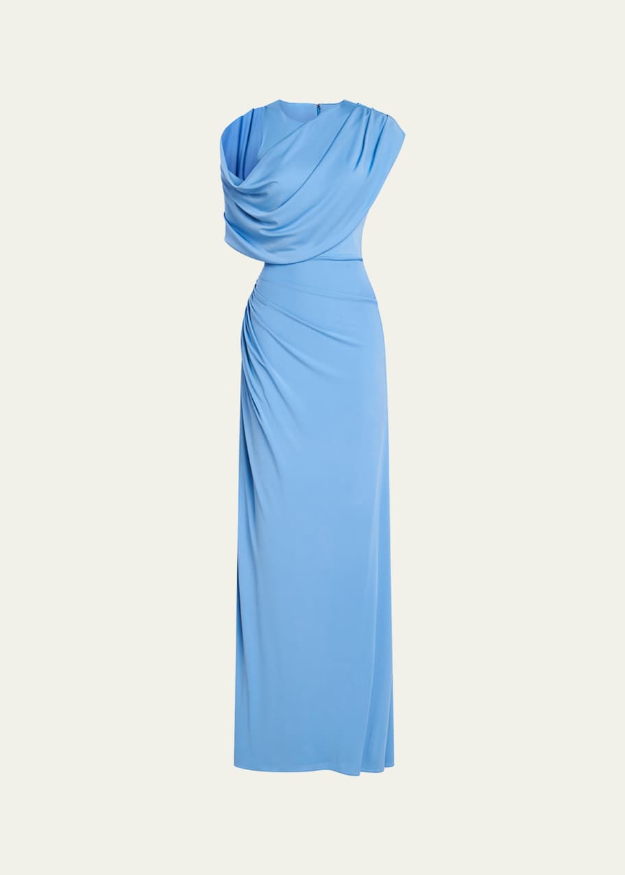Halston Casi Side-Slit Draped Jersey Gown - Bergdorf Goodman