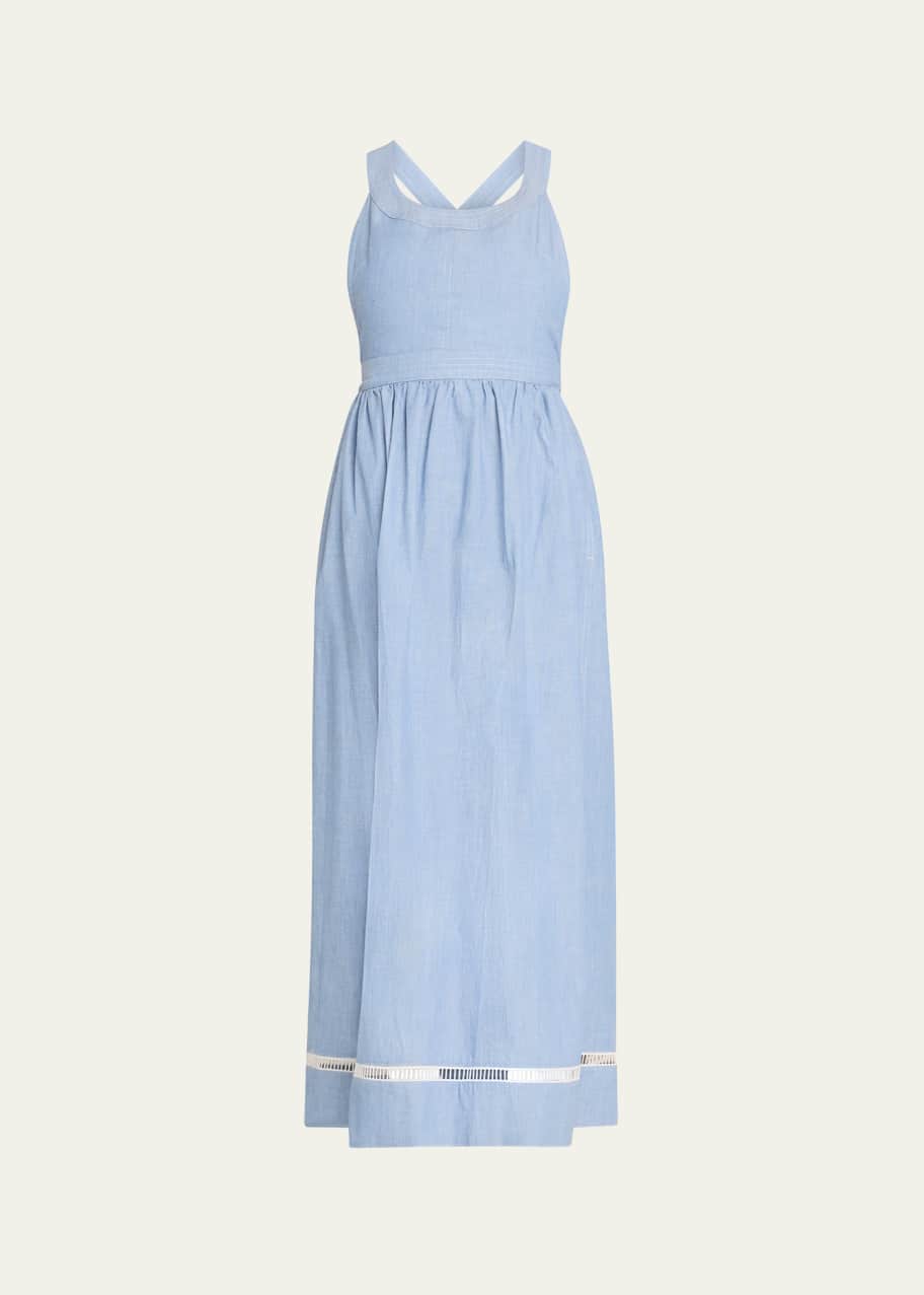 Chloe Chambray Cross-Back Ladder Lace Midi Dress - Bergdorf Goodman
