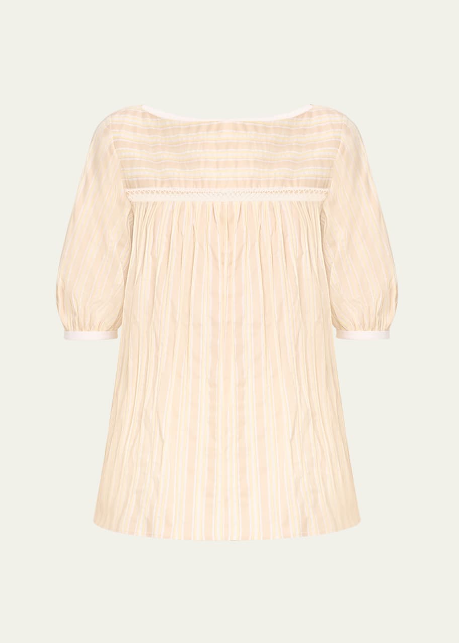 Image 1 of 1: Stripe Poplin Puff-Sleeve Top