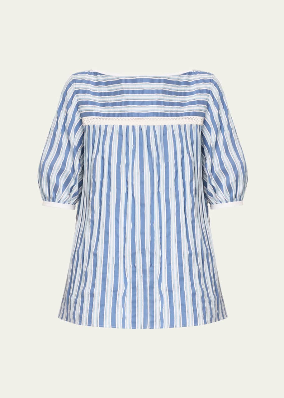 Image 1 of 1: Stripe Poplin Puff-Sleeve Top