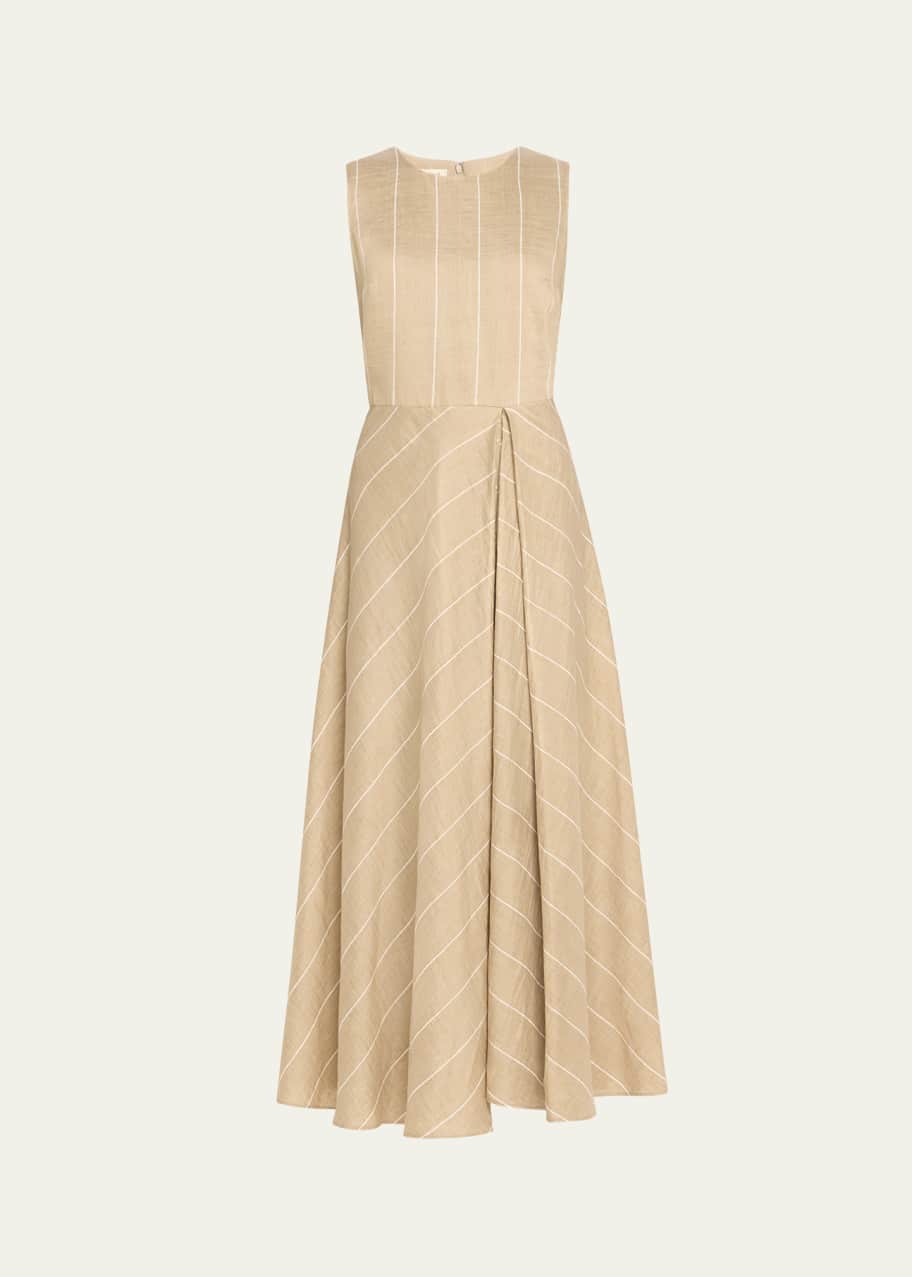 Image 1 of 1: Pleated Striped A-Line Midi Dress
