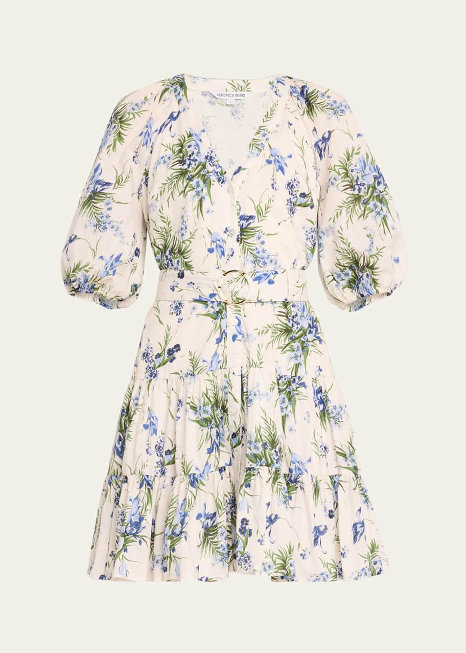 関税,送料無料Veronica Beard Dewey花柄ミニワンピース VERONICA BEARD Dewey belted tiered floral-print cotton-gauze