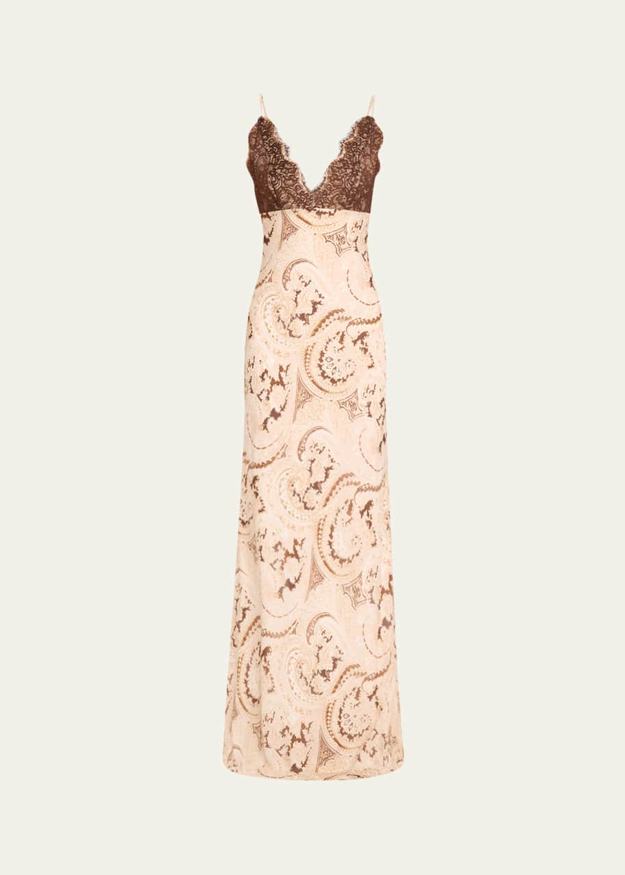 Image 1 of 1: Paisley-Printed Susanna Lace Bodice Slip Dress