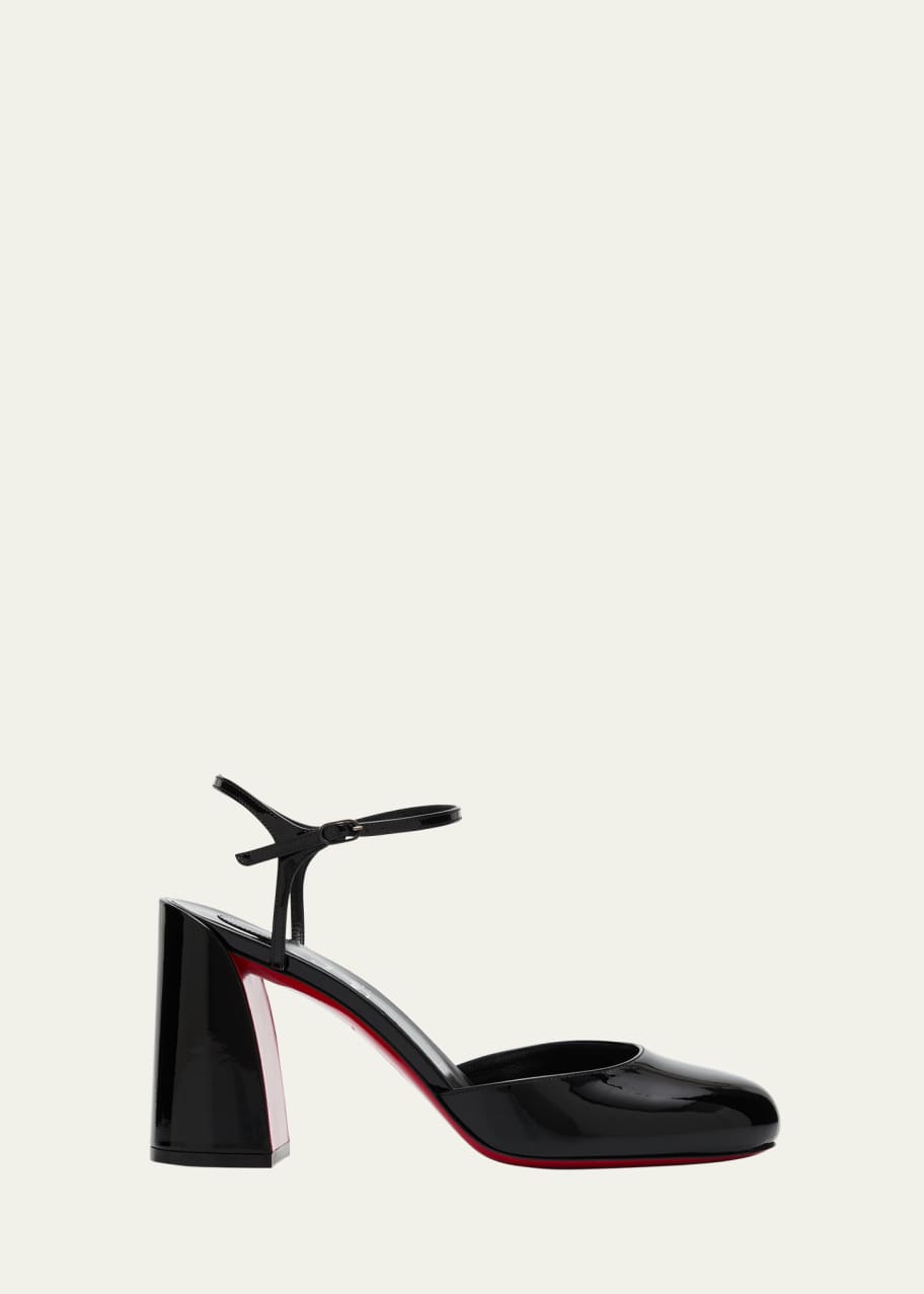 Image 1 of 1: Jane Patent Red Sole Ankle-Strap Pumps