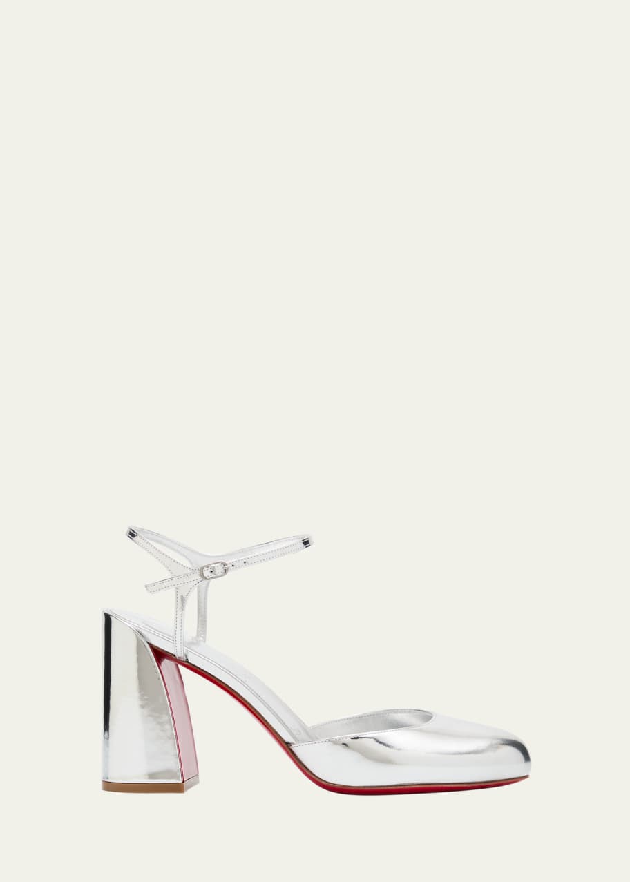 Image 1 of 1: Jane Metallic Red Sole Ankle-Strap Pumps