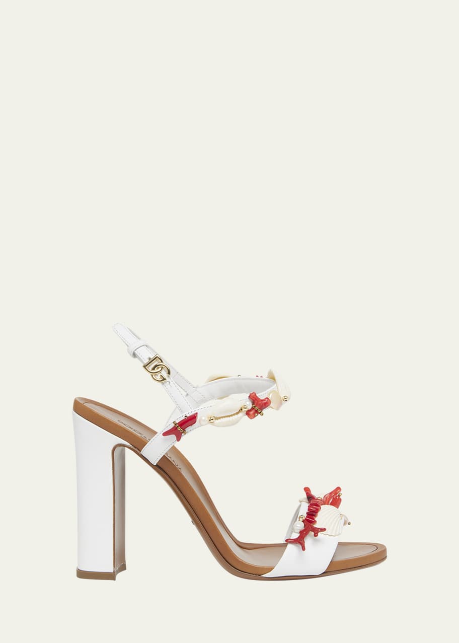 Image 1 of 1: Keira Coral Beaded Ankle-Strap Sandals