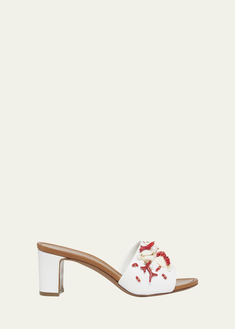 Image 1 of 1: Coral Beaded Leather Slide Sandals