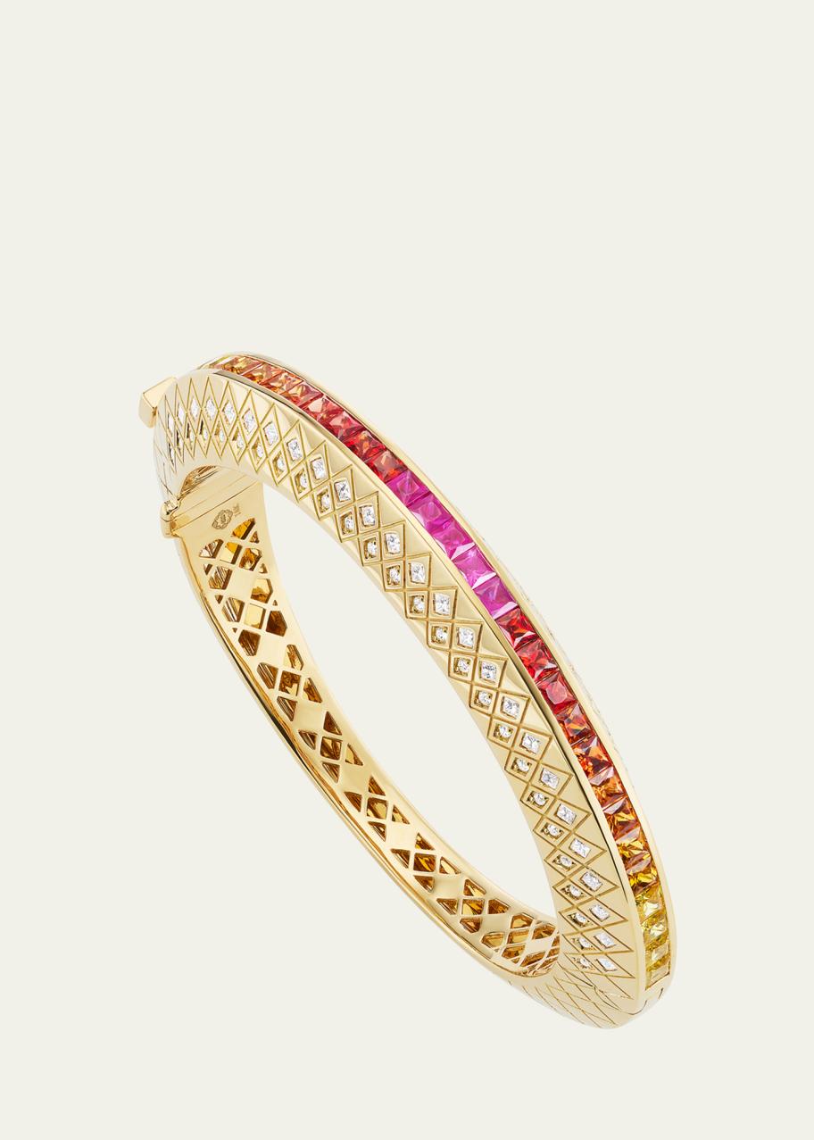 Orly Marcel 18K Yellow Gold Temple Tile Bangle Bracelet with Diamonds ...