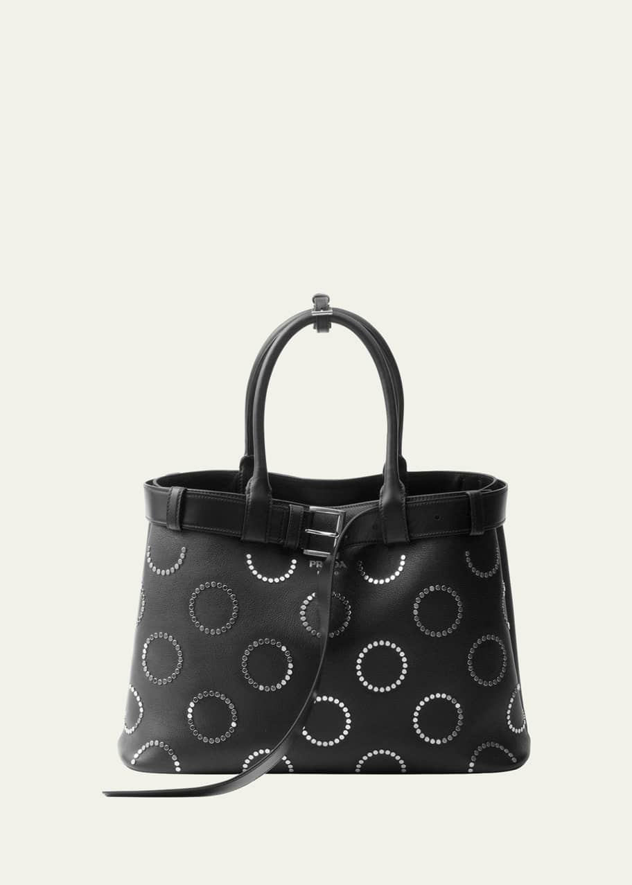 Image 1 of 1: Large Buckle Studded Leather Top-Handle Bag