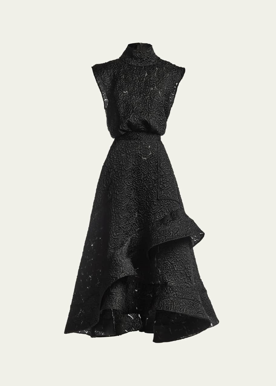 Image 1 of 1: Arresting Floral Embroidered Gown with Ruffle Hem