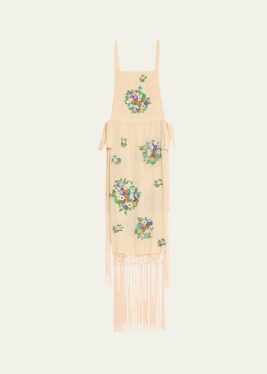 Bode Flower Language Backless Long Fringe Dress