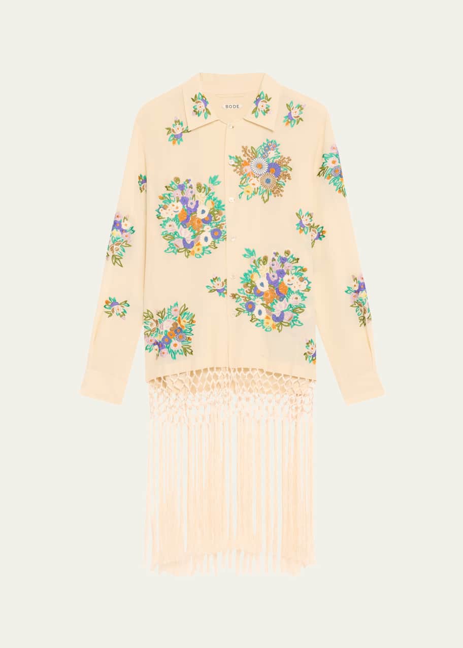 Image 1 of 1: Flower Language Fringe Embroidered Shirt
