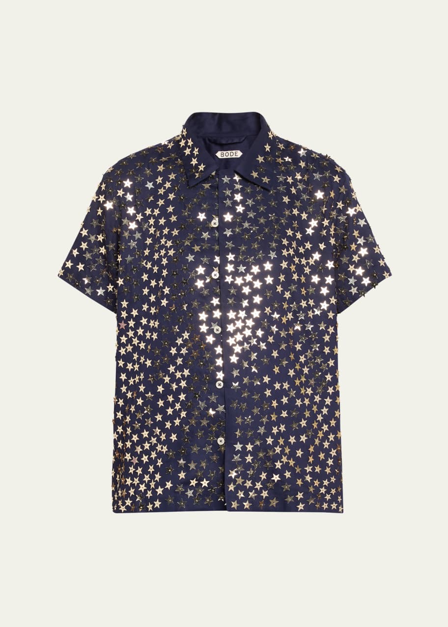 Image 1 of 1: Sequin Spangled Star Button Down Shirt