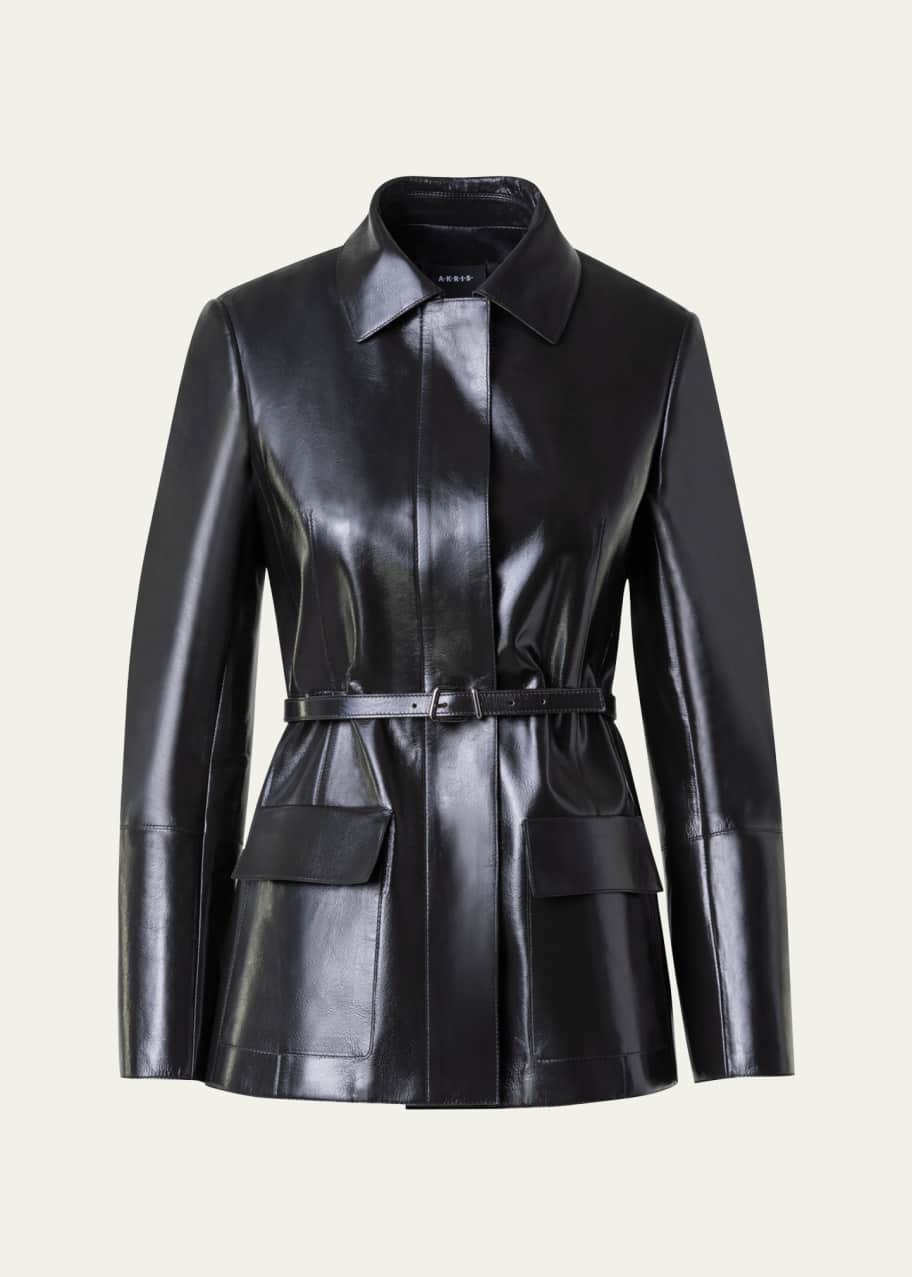 ジャケット AKRIS LAMB LEATHER JACKET Lamb Nappa Leather Bomber Jacket