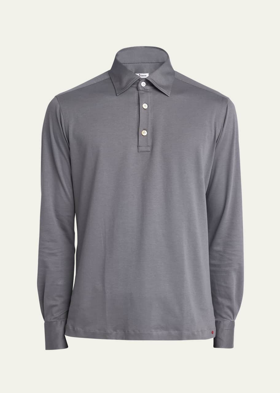 Image 1 of 1: Men's Cotton-Stretch Long-Sleeve Polo Shirt