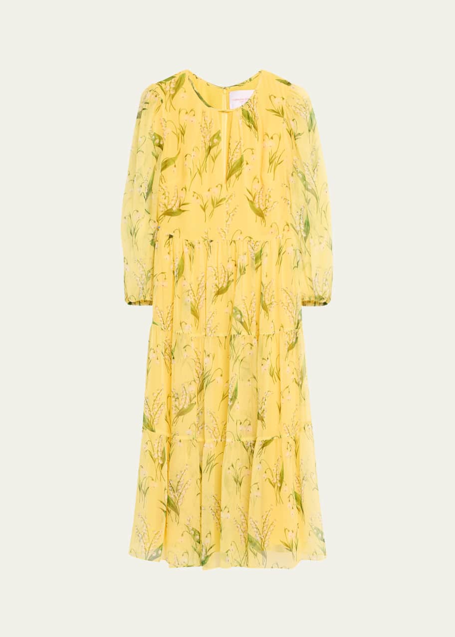 Image 1 of 1: Floral Cutout Tiered Midi Dress
