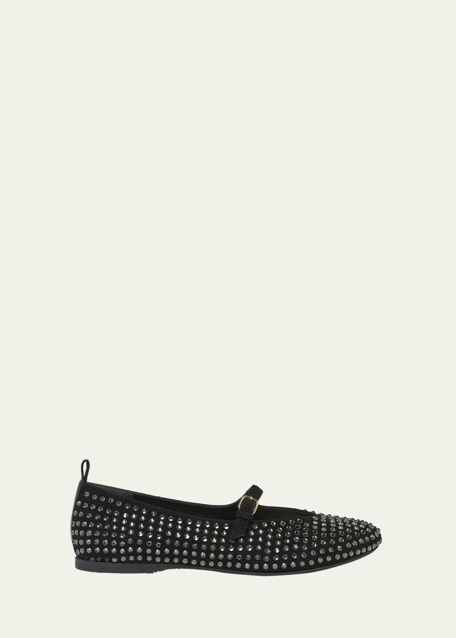 Image 1 of 1: Strass Suede Mary Jane Ballerina Flats