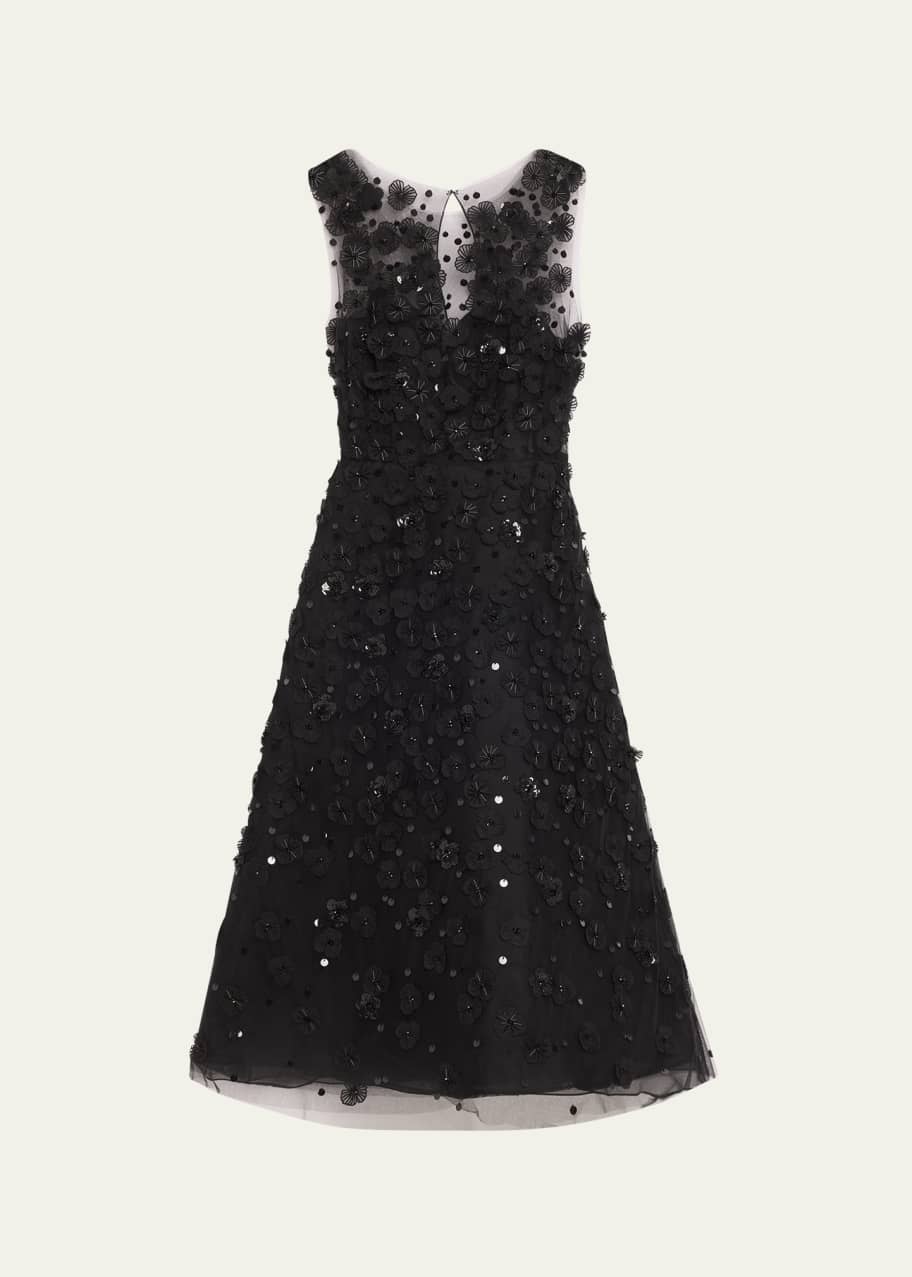 Image 1 of 1: Floral Applique Sequined Beaded Midi Dress