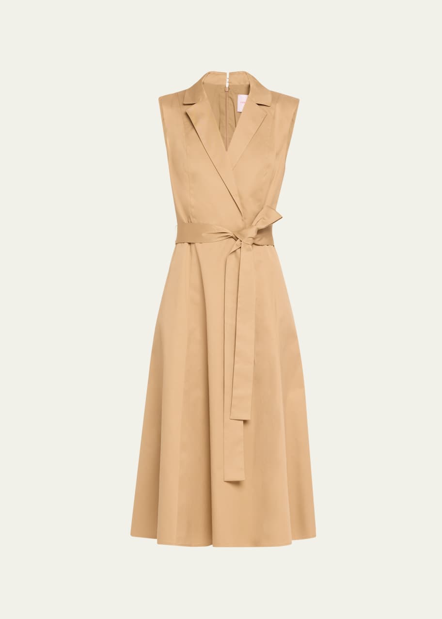 Image 1 of 1: Flared Sleeveless Self-Belt Midi Trench Dress