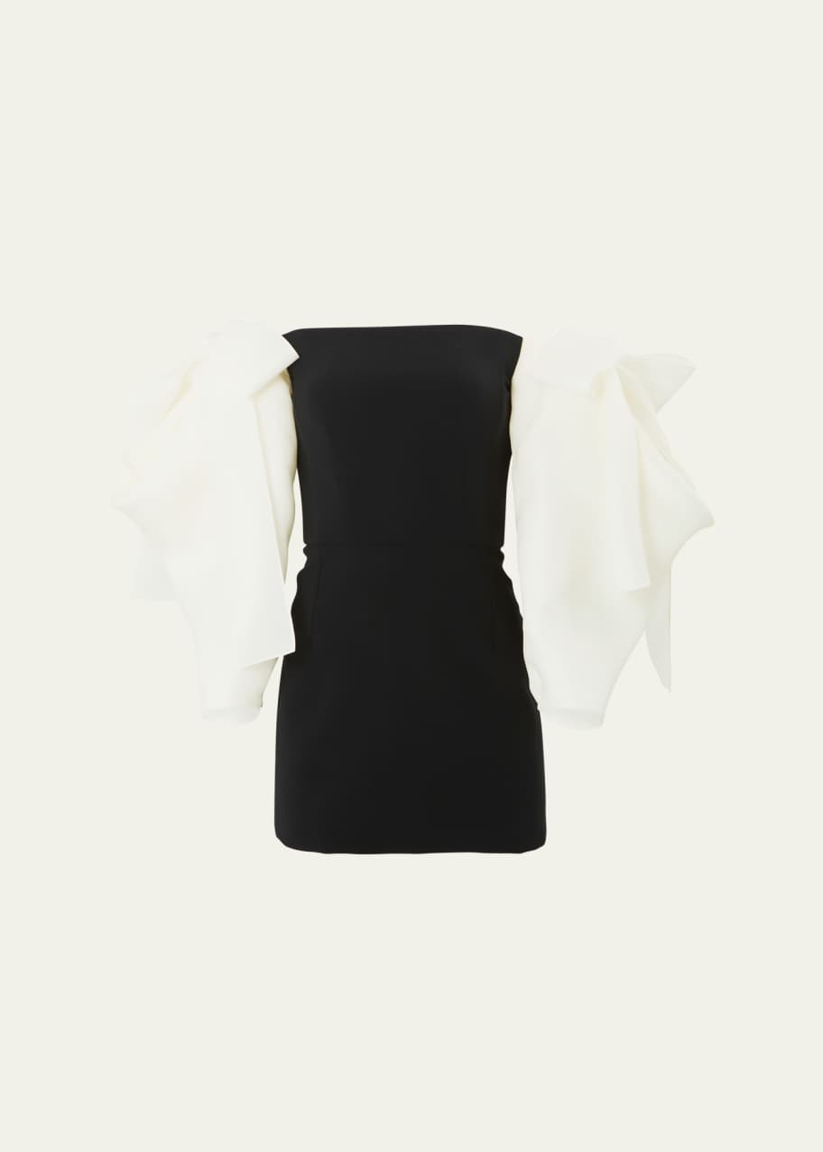 Image 1 of 1: Off-Shoulder Mini Dress with Draped Bow Sleeves
