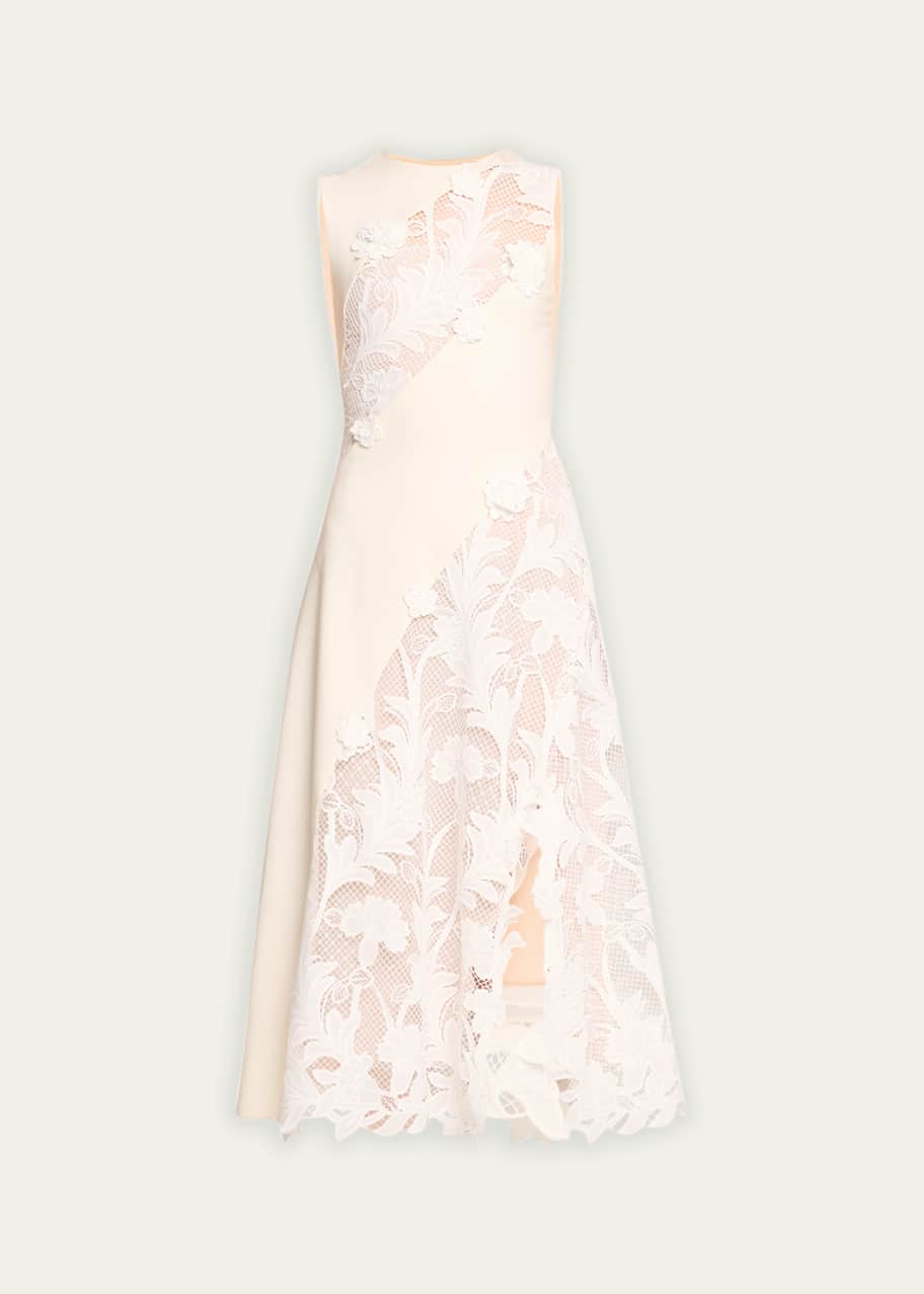Oscar de la Renta Marbled Carnation Guipure Inset Midi Dress - Bergdorf  Goodman