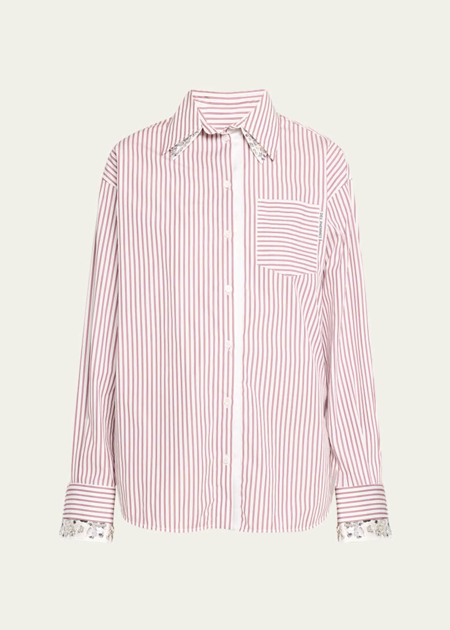 Image 1 of 1: Oversized Striped Button-Front Top