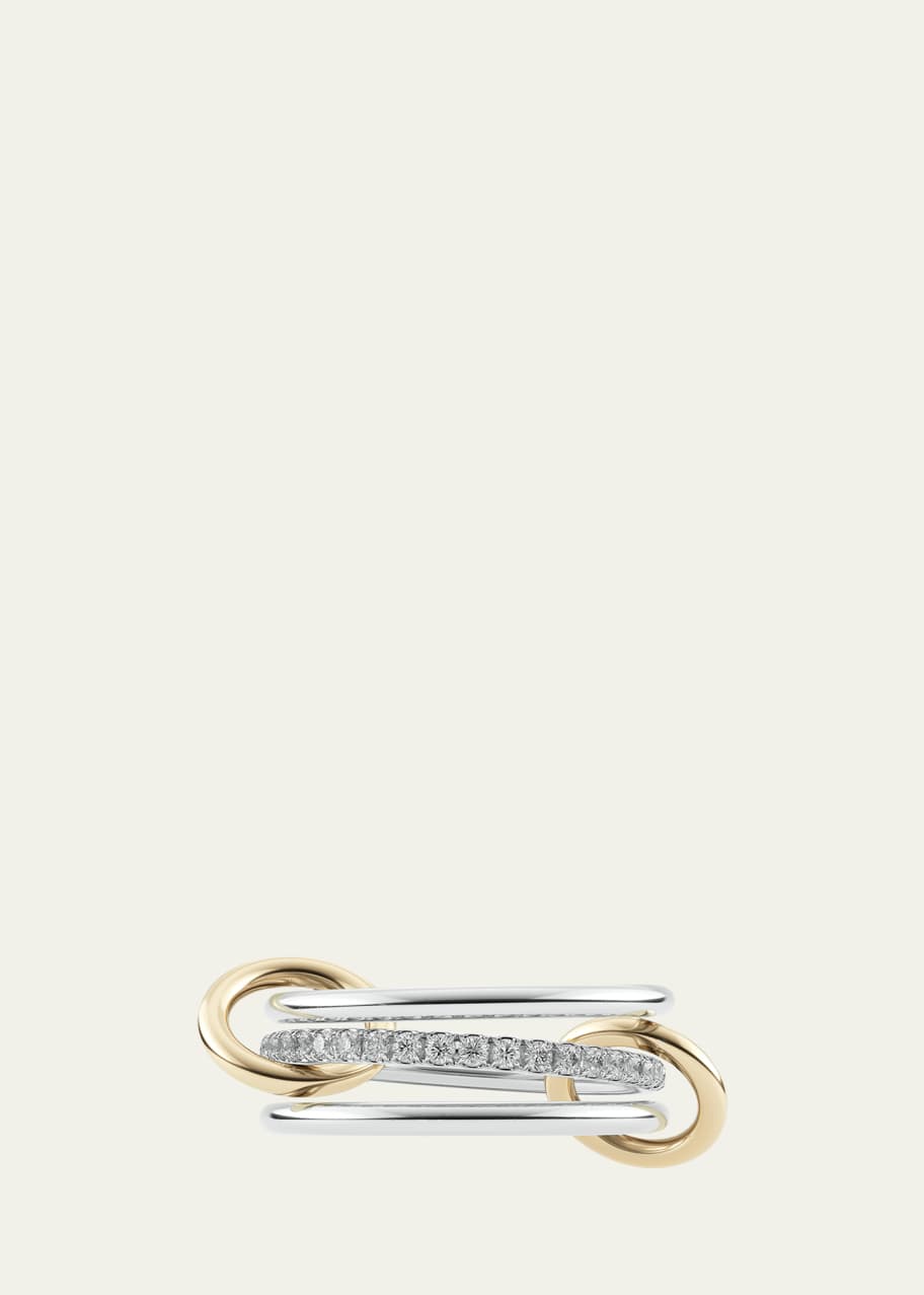 Image 1 of 1: Sonny SG Gris Three Link Ring in Sterling Silver with U-Pave Grey Diamonds and 18K Yellow Gold Connectors