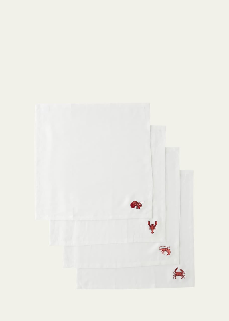Image 1 of 1: Assorted Sea Motif Linen Napkins, Set of 4