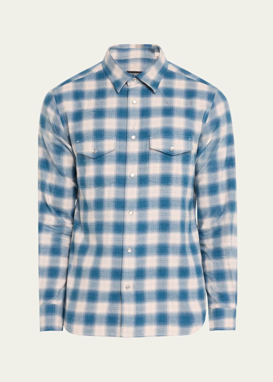 Image 1 of 1: Men's Cotton Soft Check Western Shirt