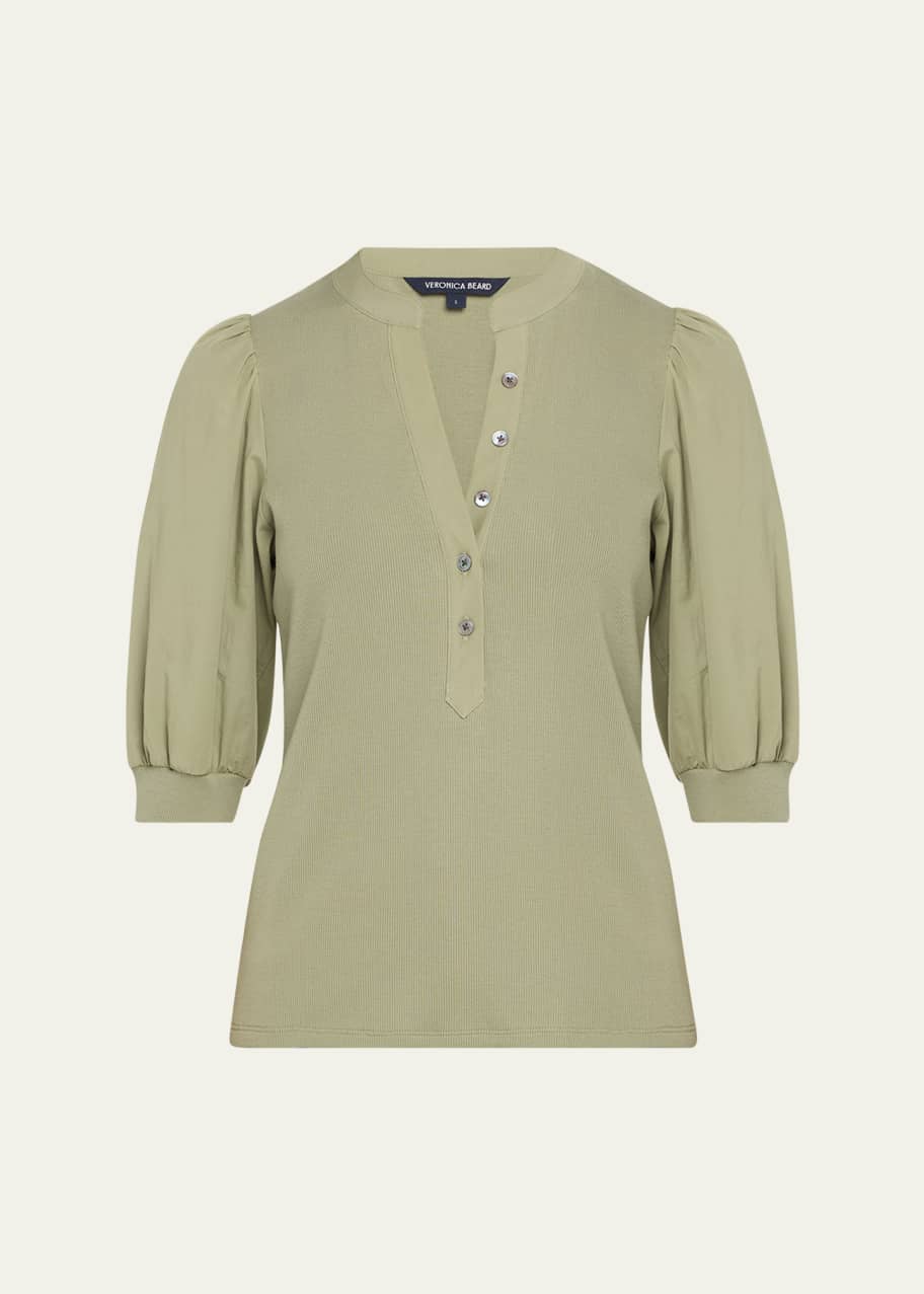 Image 1 of 1: Coralee Puff Sleeve Button-Front Top