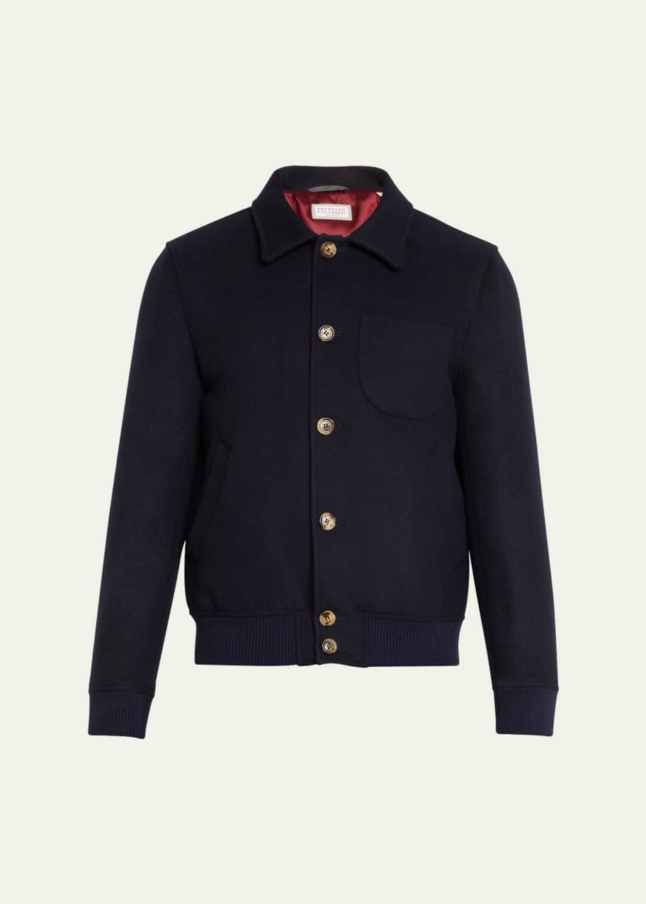 Image 1 of 1: Men's Wool Button-Front Bomber Jacket